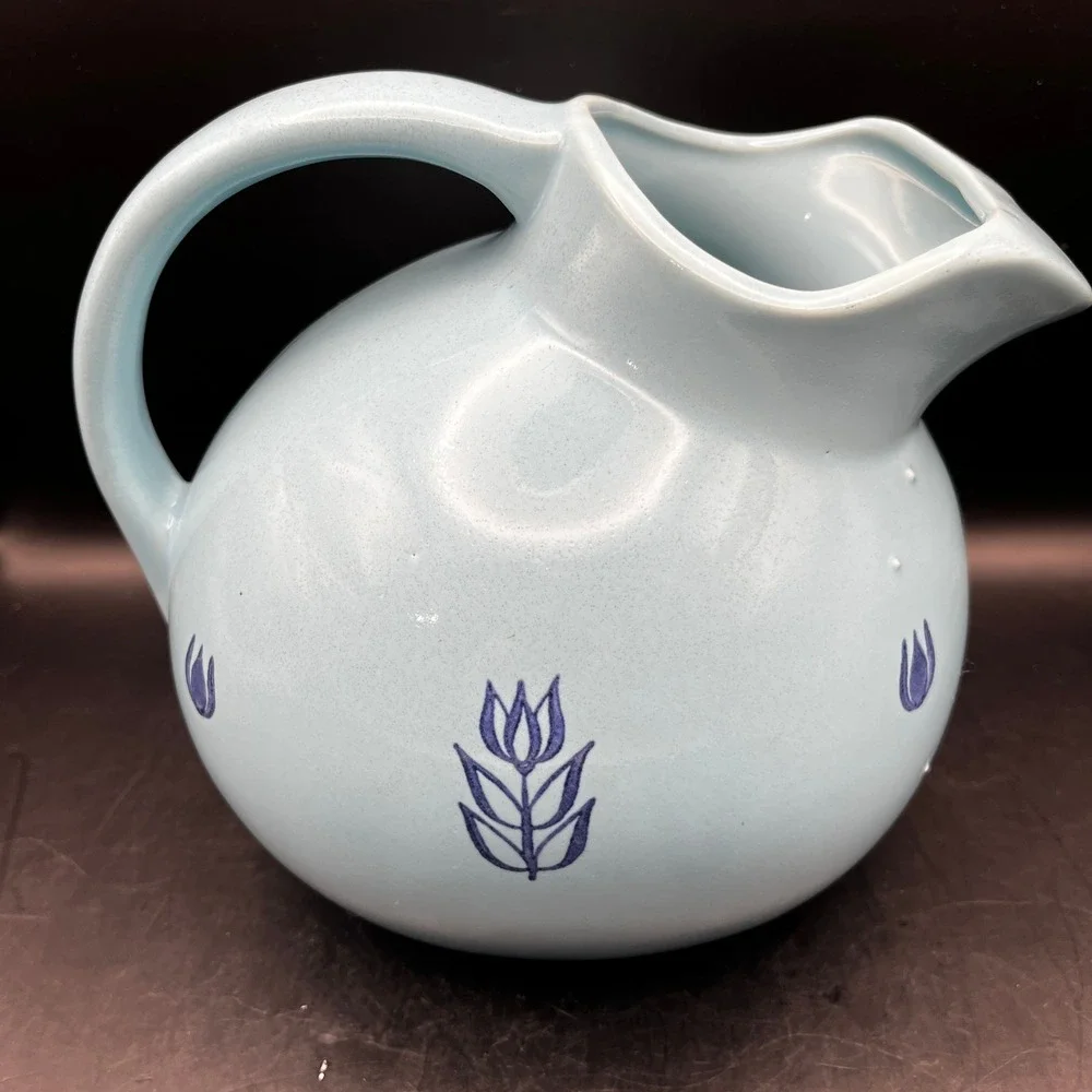 Vtg Light Blue Ceramic Cronin Ball Pitcher Ice Lip USA 1950 7